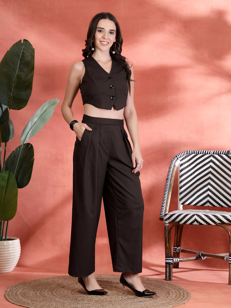 Indibelle Linen Corset With Flared Trousers (Brown)