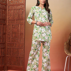 Indibelle Rayon Abstarct Print Co-ord Set (Green)