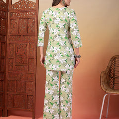 Indibelle Rayon Abstarct Print Co-ord Set (Green)