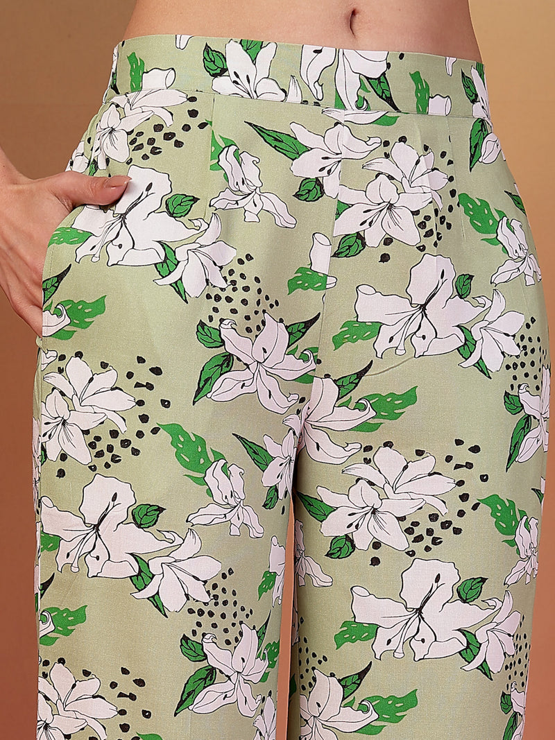 Indibelle Rayon Abstarct Print Co-ord Set (Green)