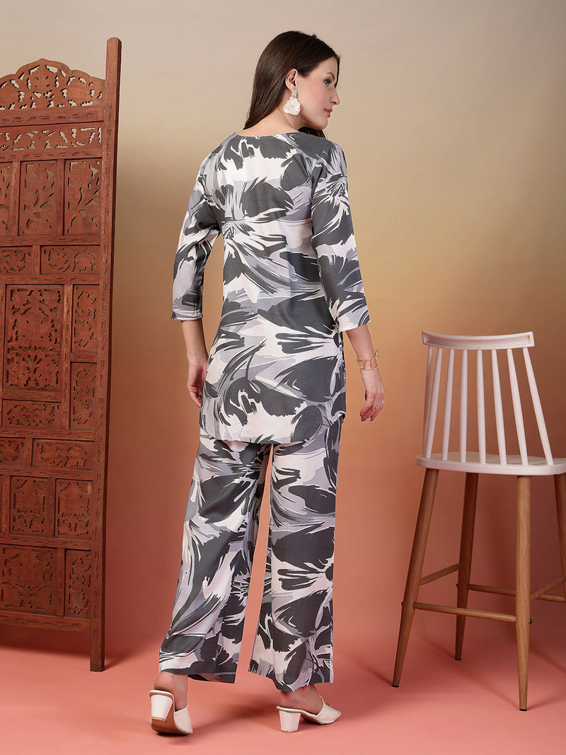 Indibelle Rayon Abstarct Print Co-ord Set (Grey)