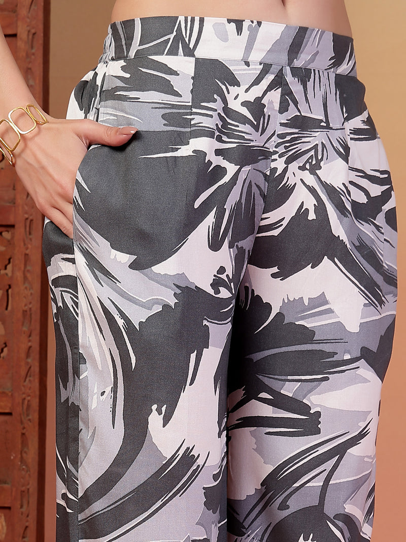 Indibelle Rayon Abstarct Print Co-ord Set (Grey)