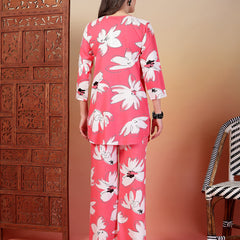 Indibelle Rayon Abstarct Print Co-ord Set (Pink)