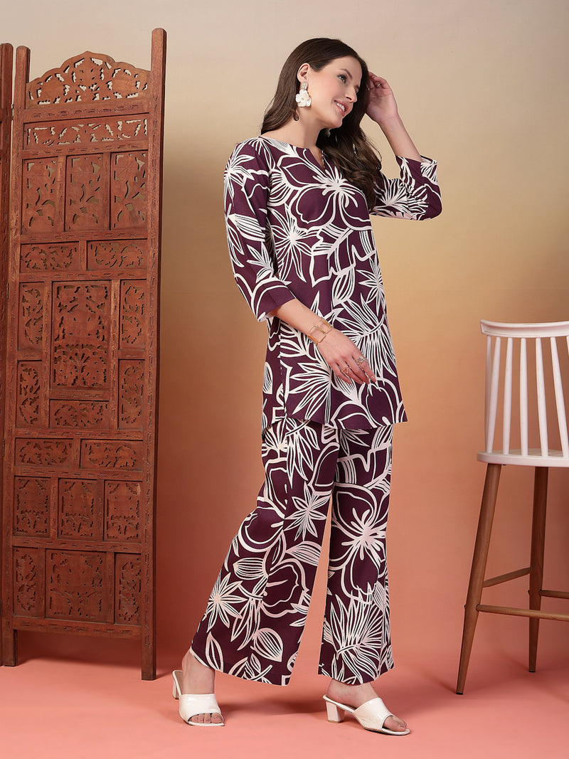 Indibelle Rayon Abstarct Print Co-ord Set (Purple)