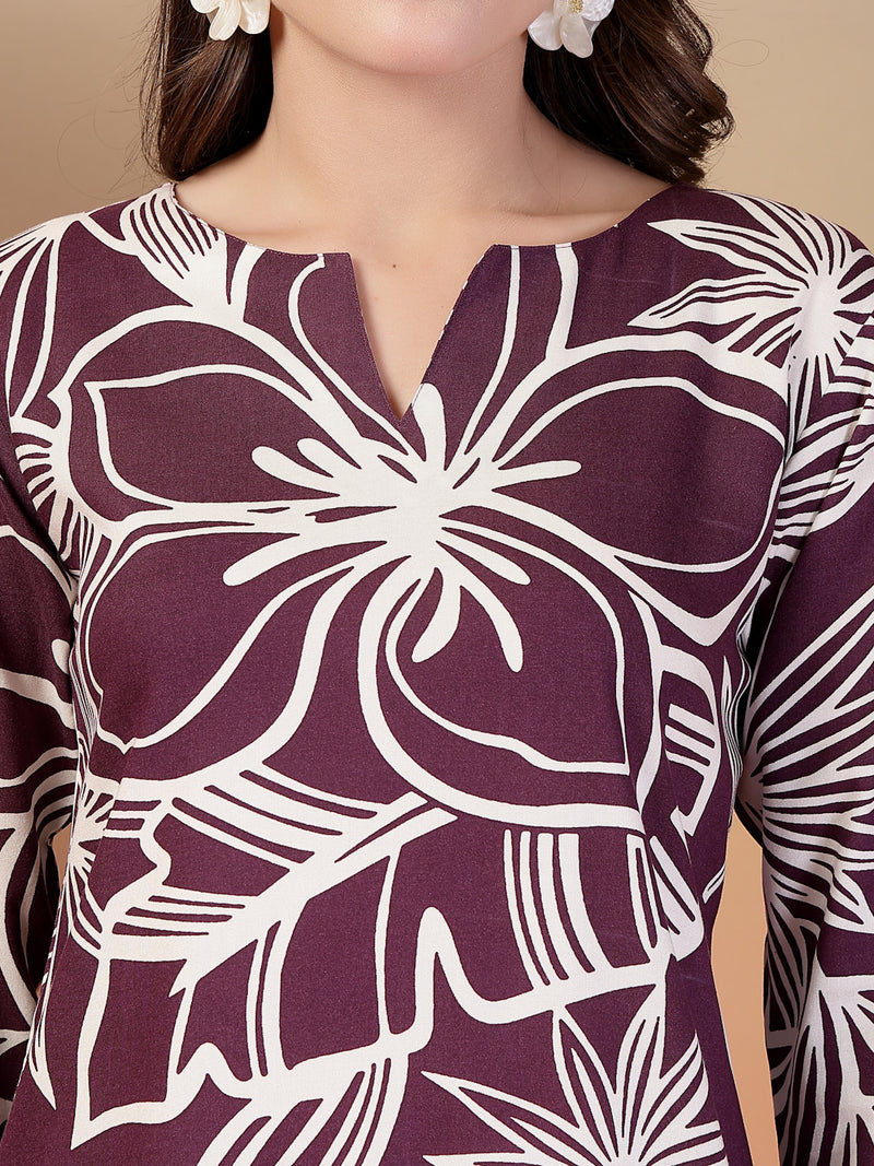 Indibelle Rayon Abstarct Print Co-ord Set (Purple)