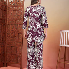 Indibelle Rayon Abstarct Print Co-ord Set (Purple)
