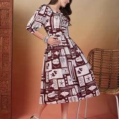 Indibelle Cotton Abstract Print Flared Dress