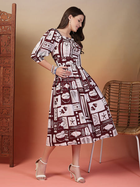 Indibelle Cotton Abstract Print Flared Dress