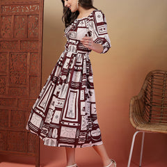 Indibelle Cotton Abstract Print Flared Dress