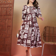 Indibelle Cotton Abstract Print Flared Dress