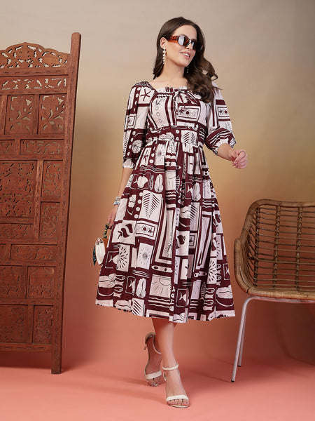 Indibelle Cotton Abstract Print Flared Dress