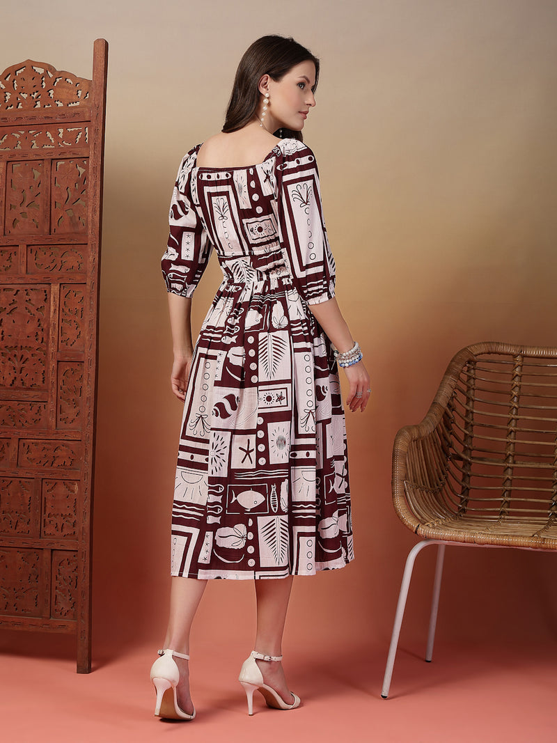 Indibelle Cotton Abstract Print Flared Dress