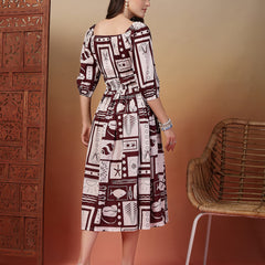 Indibelle Cotton Abstract Print Flared Dress