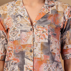 Indibelle Cotton Abstract Print A-Line Dress (Peach)