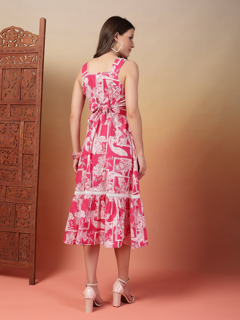 Indibelle Cotton Abstract Print Dress (Pink)
