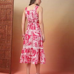 Indibelle Cotton Abstract Print Dress (Pink)