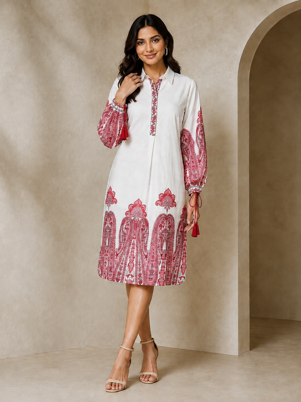 Indibelle Paisley Print Cotton Shirt Dress