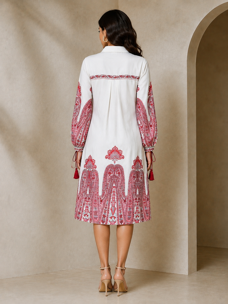 Indibelle Paisley Print Cotton Shirt Dress