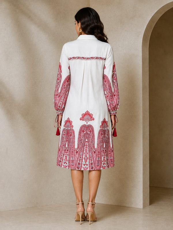 Indibelle Paisley Print Cotton Shirt Dress