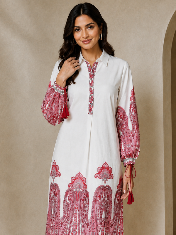Indibelle Paisley Print Cotton Shirt Dress