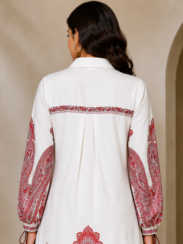 Indibelle Paisley Print Cotton Shirt Dress
