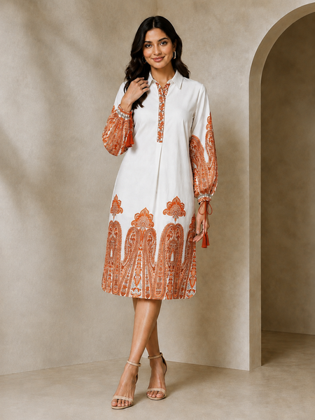 Indibelle Paisley Print Cotton Shirt Dress