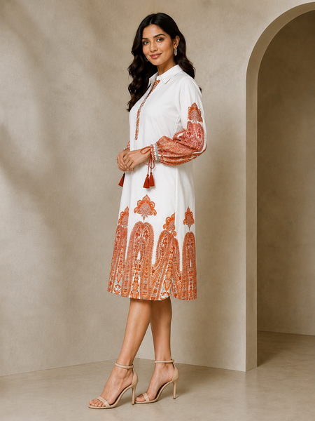 Indibelle Paisley Print Cotton Shirt Dress