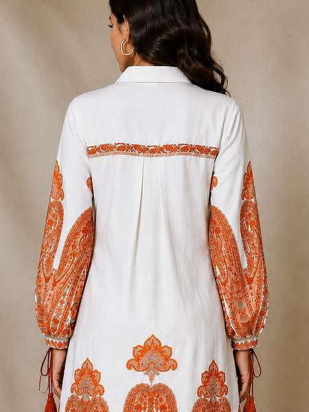 Indibelle Paisley Print Cotton Shirt Dress