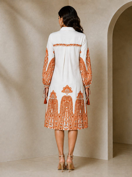 Indibelle Paisley Print Cotton Shirt Dress