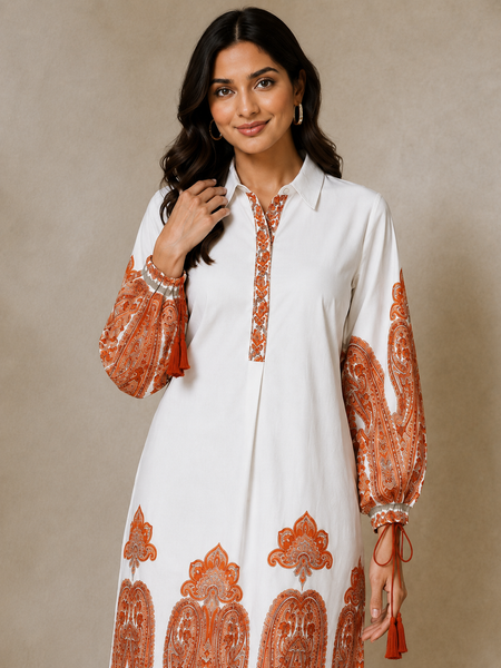 Indibelle Paisley Print Cotton Shirt Dress