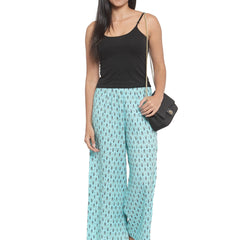 Indibelle Cotton Ethnic Booti Printed Trousers (Sky Blue)