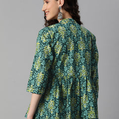 Indibelle Cotton Green Floral Print Shrug/Cape