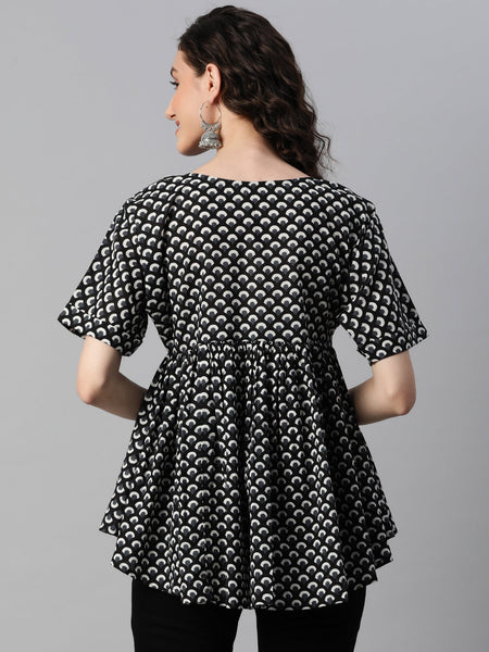 Indibelle Printed Black Peplum Top 