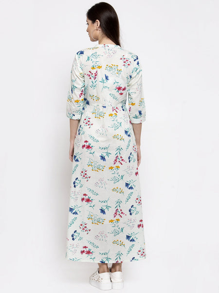 Indibelle cotton Light Green floral print yoke pin tacks A-line Kurta