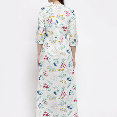 Indibelle cotton Light Green floral print A-line Dress