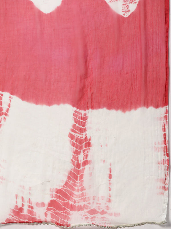 Indibelle Cotton Floral print A-Line Kurta Pant With Dupatta (Peach)