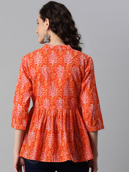 Indibelle Cotton Orange Floral Print Shrug/Cape