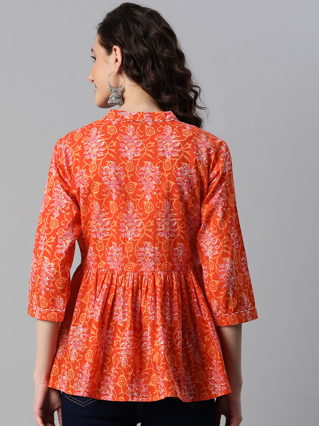 Indibelle Cotton Orange Floral Print Shrug/Cape