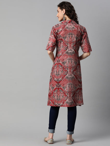 Indibelle Maroon Rayon Abstract Print Shrug