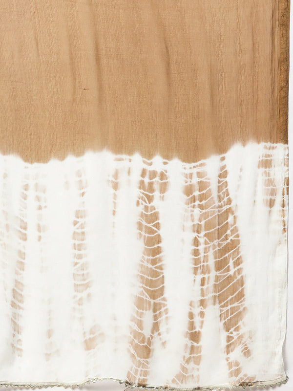 Indibelle Cotton Floral print A-Line Kurta Pant With Dupatta (Brown)