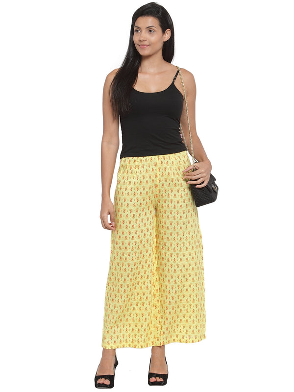 Indibelle Cotton Ethnic Booti Printed Trousers (Yellow)