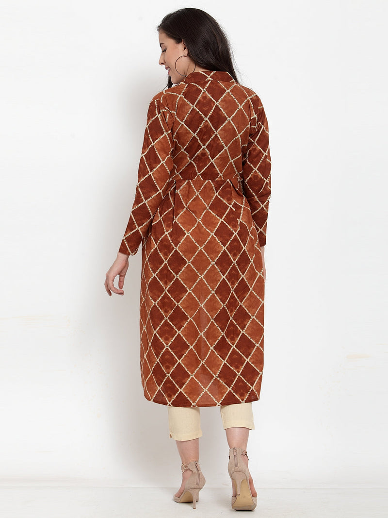 Indibelle Cotton Blue Geomatric Print A-Line ShrugCape