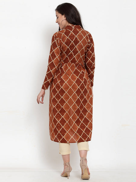 Indibelle Cotton Blue Geomatric Print A-Line ShrugCape