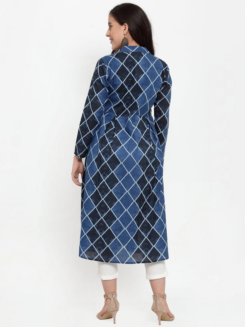 Indibelle Cotton Blue Geomatric Print A-Line ShrugCape