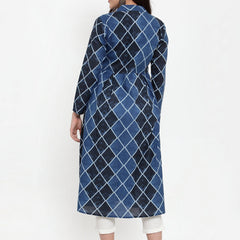 Indibelle Cotton Blue Geomatric Print A-Line ShrugCape