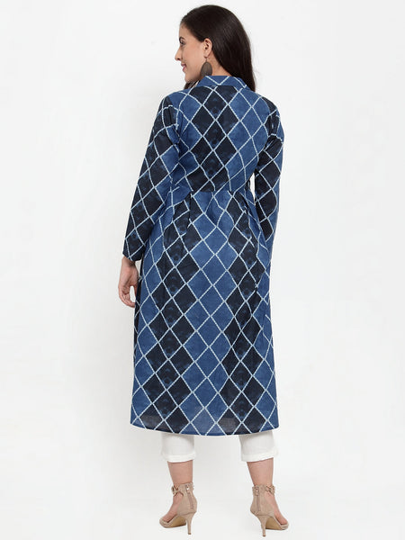 Indibelle Cotton Blue Geomatric Print A-Line ShrugCape
