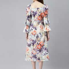 Indibelle Cotton Sky Blue Floral Print A-Line Dress