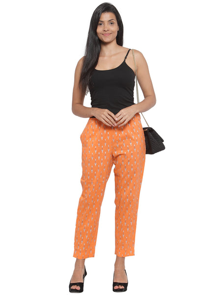 Indibelle Cotton Foil Print Trousers (Orange)