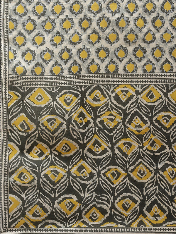 Indibelle Cotton Round Neck Floral Print Length A-Line Kurta Pant With Dupatta (Beige)