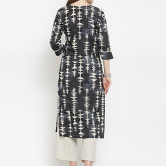 Indibelle black cotton abstract print straight kurta 